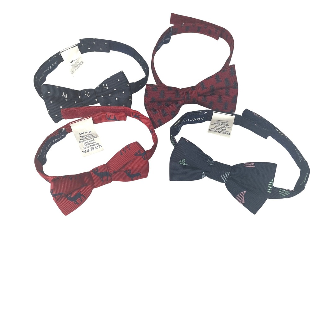 Janie and Jack Boy Bow Tie Lot of 4 Navy Red Reindeer Sailboat Polka Dot Up to 3